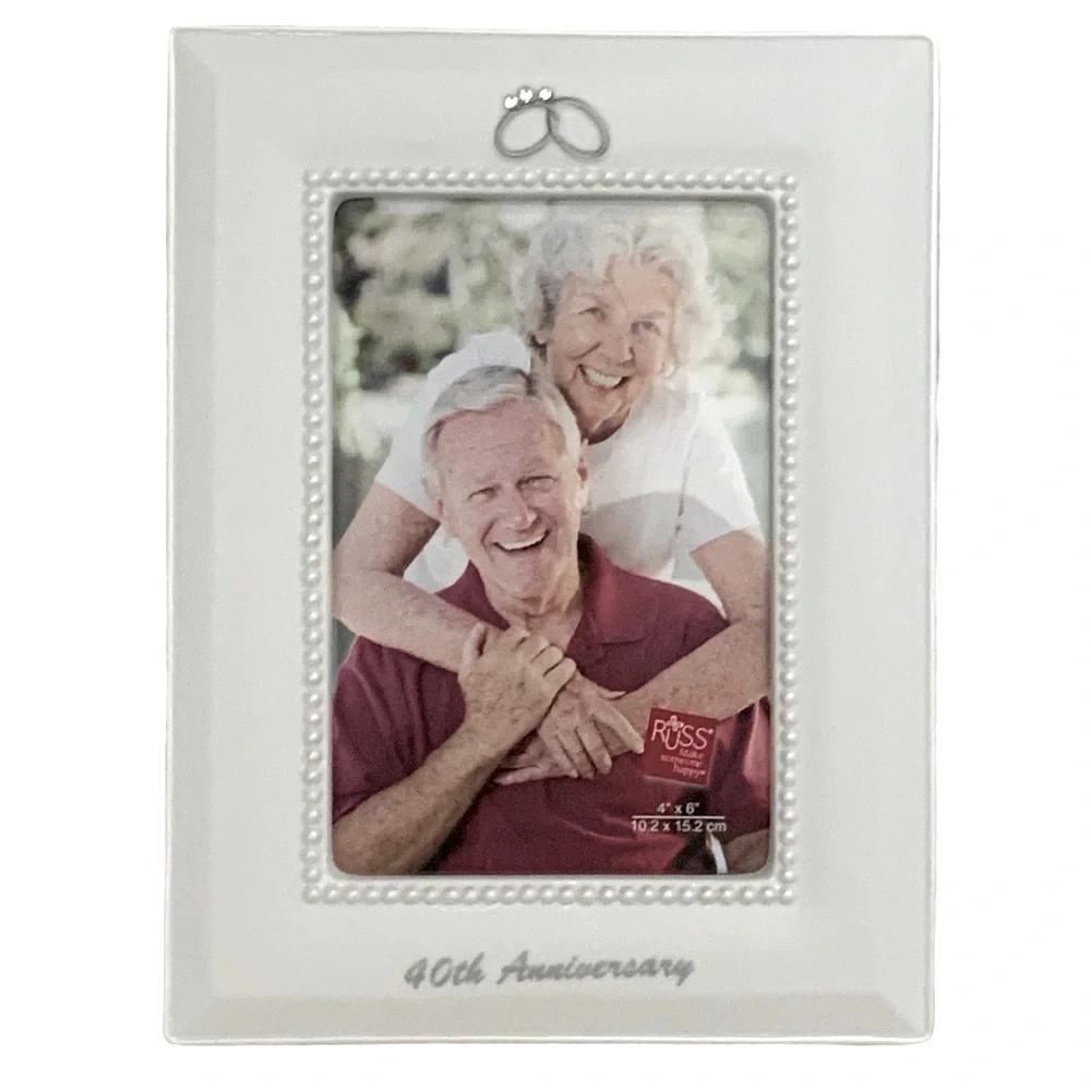 Wedding Photo Frame 40 Anniversary Porcelain White Bisque Freestanding 4x6 in